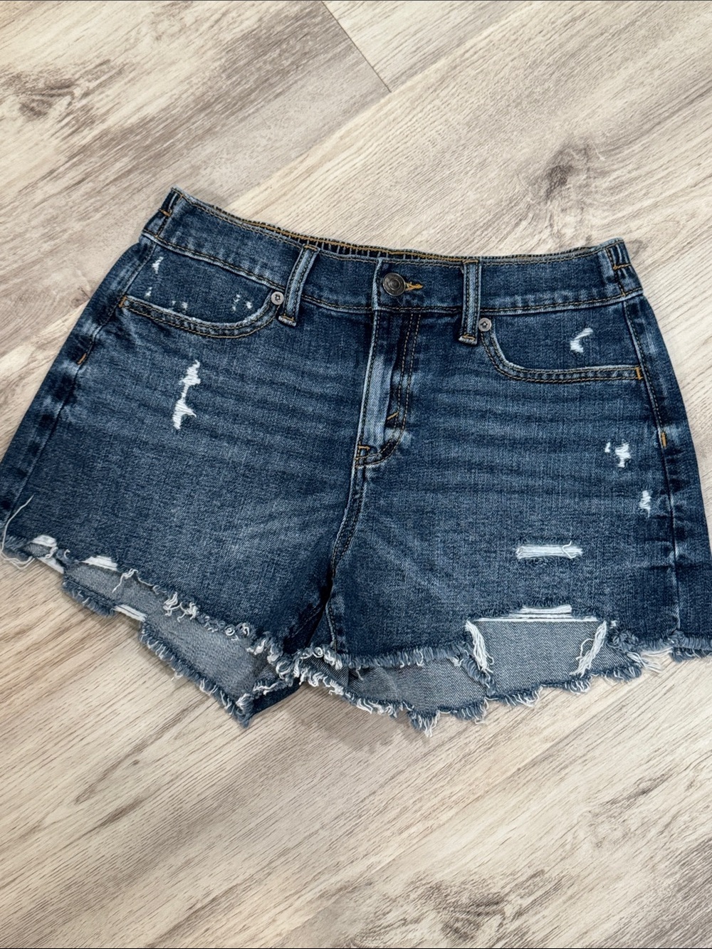 aerie Dark Blue Distressed Denim Shorts